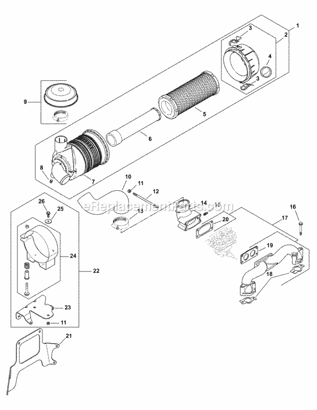 Kohler Cv750-0028 Air Intake & Filtration Diagram and Parts List for M60-KH 53AH8CT6050 Cub Cadet Sprayer